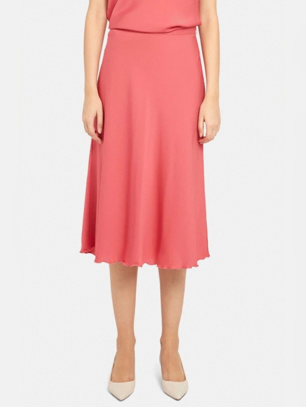 Theory Ruffled Slip Midi Watermelon Coral Skirt Womens Size 4